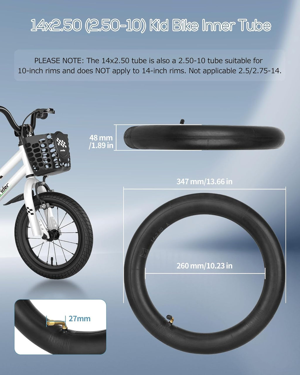14X2.50 Inner Tube with Bent Valve for Ebike, 14 Inch Tire Inner Tube Butyl Rubber Thickened for Electric Bike Accessories, for 10 Inch Rim