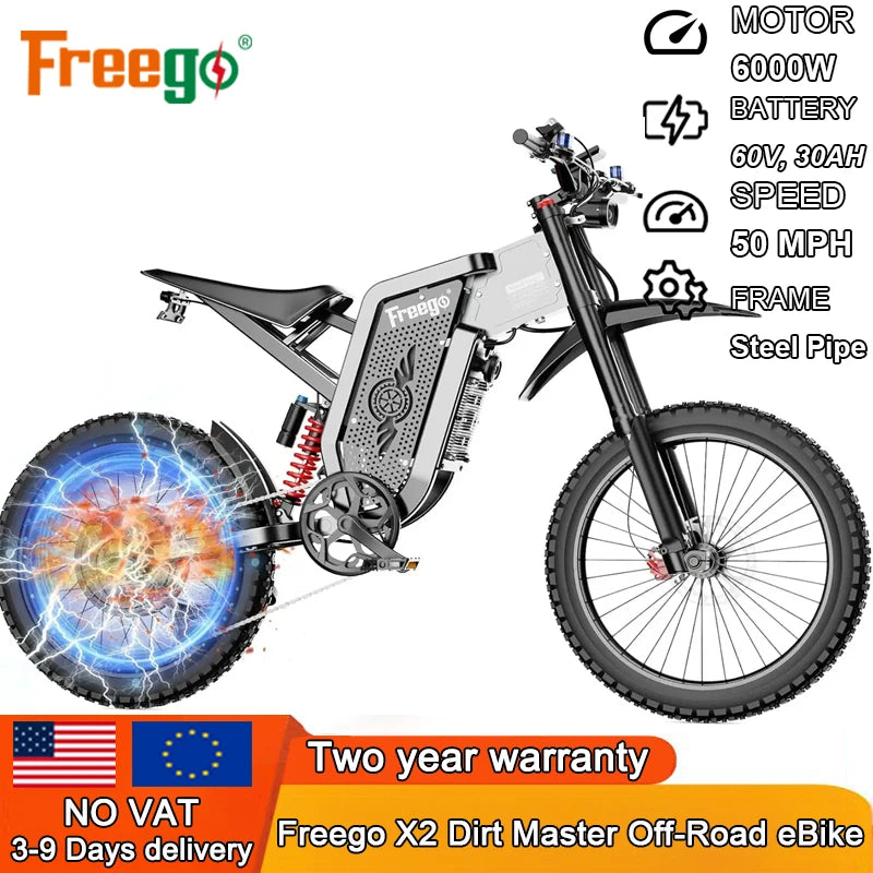 Ebike  X2 Electric Motorcycles Brushless Gearless Motors 6000W 60V/30Ah Lithium Battery 50MPH Adult off Road MTB Ebike